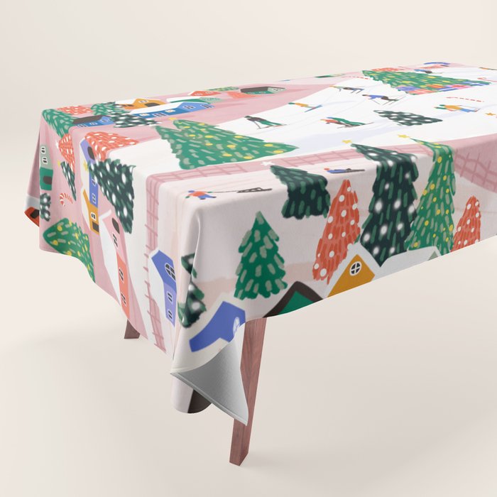 Snowy Mountain Town  A Winter Wonderland Tablecloth Gallery Image 1