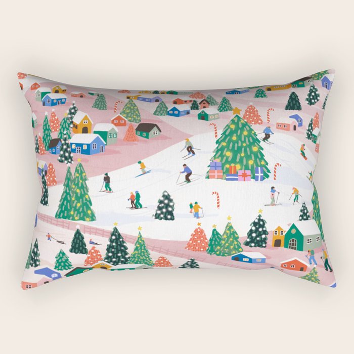 Snowy Mountain Town  A Winter Wonderland Rectangular Pillow Gallery Image 2