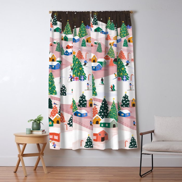 Snowy Mountain Town  A Winter Wonderland Window Curtain Gallery Image 1