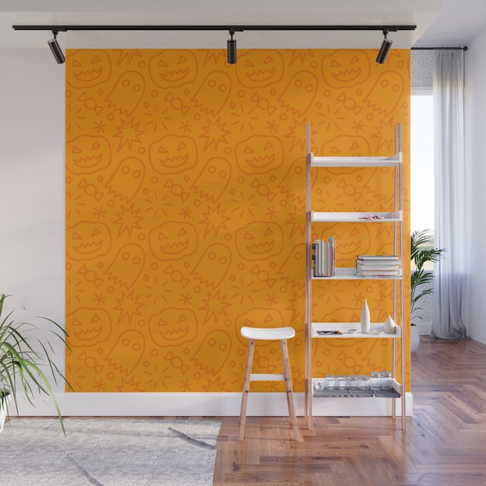 Fun halloween cartoon doodle art pattern Wall Mural Gallery Image 1