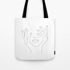 Minimal Line Art Woman with Hands on Face Tote Bag Gallery Image 1