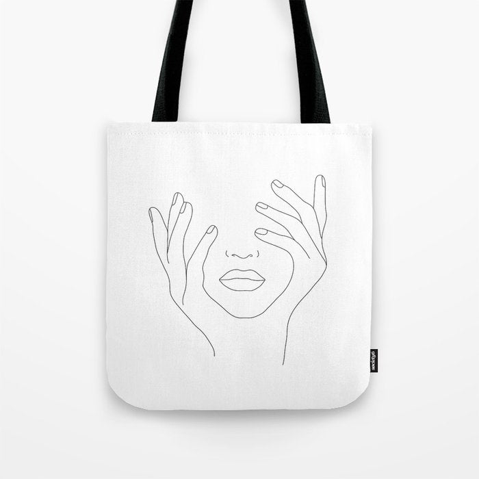 Minimal Line Art Woman with Hands on Face Tote Bag Gallery Image 1