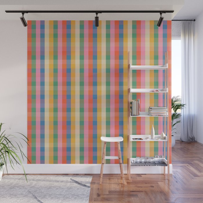 Colourful Rainbow Stripe Plaid Pattern Wall Mural Gallery Image 1