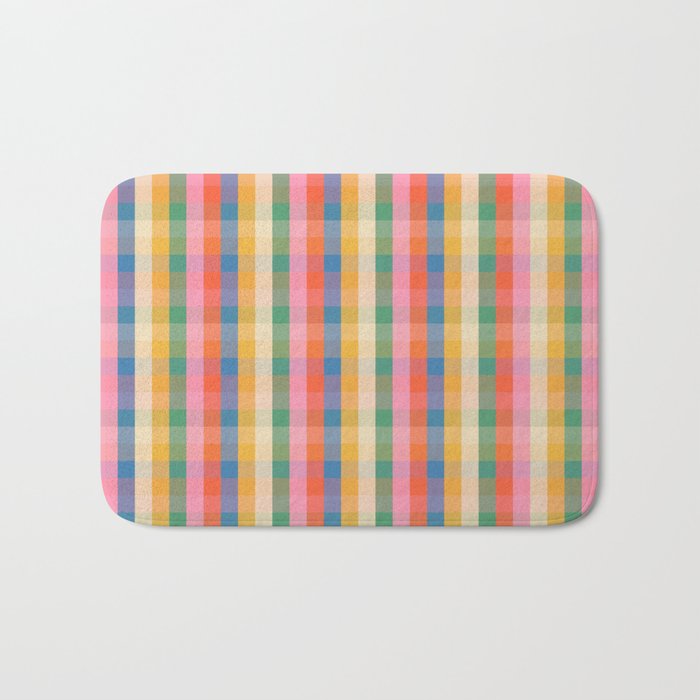 Colourful Rainbow Stripe Plaid Pattern Bath Mat Gallery Image 1