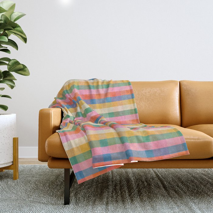 Colourful Rainbow Stripe Plaid Pattern Throw Blanket Gallery Image 1