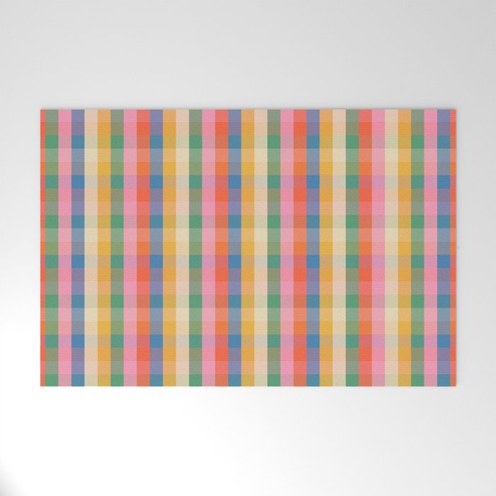 Colourful Rainbow Stripe Plaid Pattern Welcome Mat Gallery Image 1