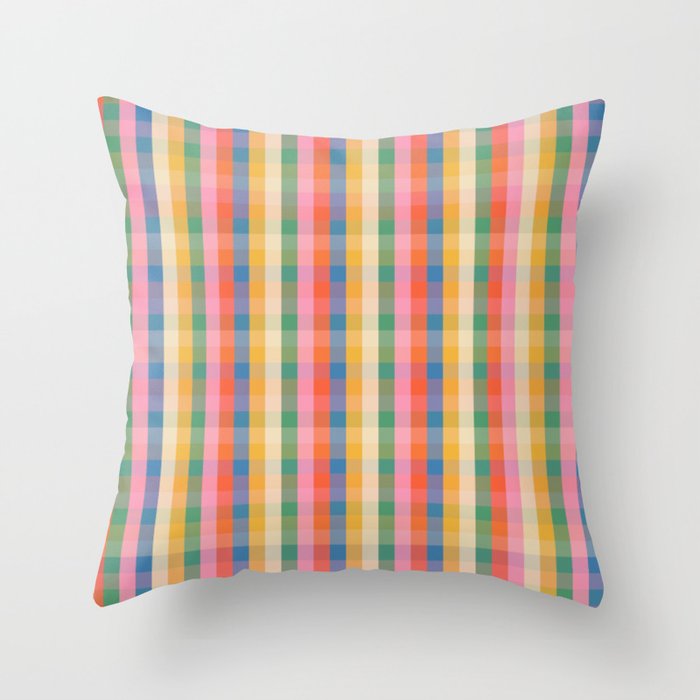 Colourful Rainbow Stripe Plaid Pattern Throw Pillow Gallery Image 1