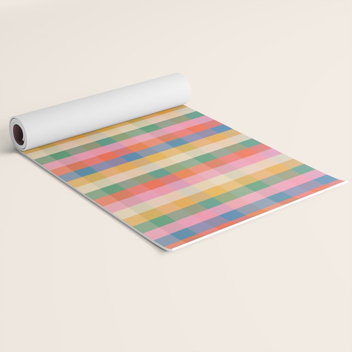 Colourful Rainbow Stripe Plaid Pattern Yoga Mat Gallery Image 2