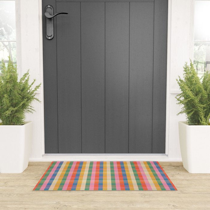 Colourful Rainbow Stripe Plaid Pattern Welcome Mat Gallery Image 3