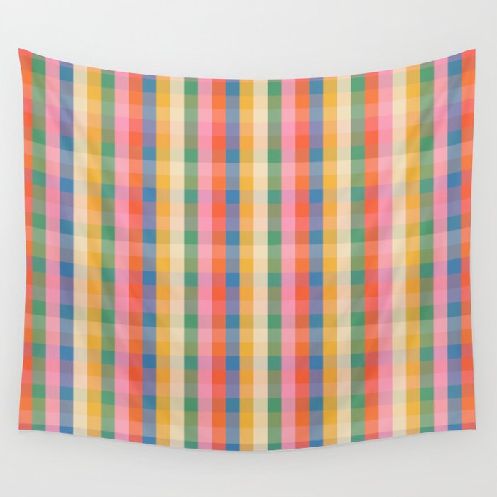 Colourful Rainbow Stripe Plaid Pattern Wall Tapestry Gallery Image 1