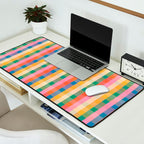 Colourful Rainbow Stripe Plaid Pattern Desk Mat Gallery Image 2