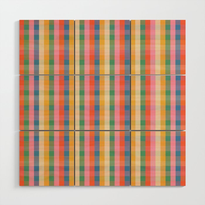 Colourful Rainbow Stripe Plaid Pattern Wood Wall Art Gallery Image 1