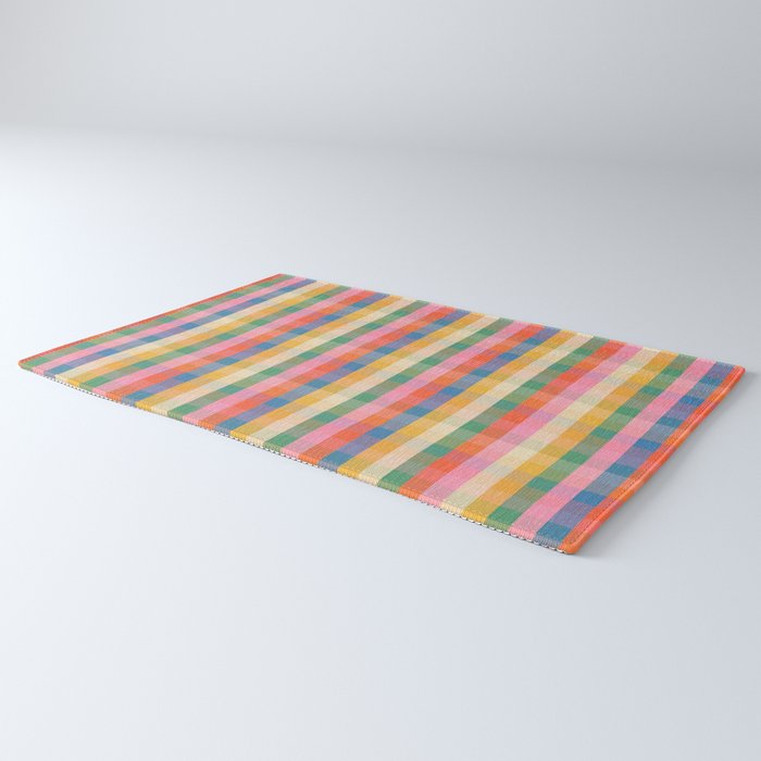Colourful Rainbow Stripe Plaid Pattern Rug Gallery Image 3