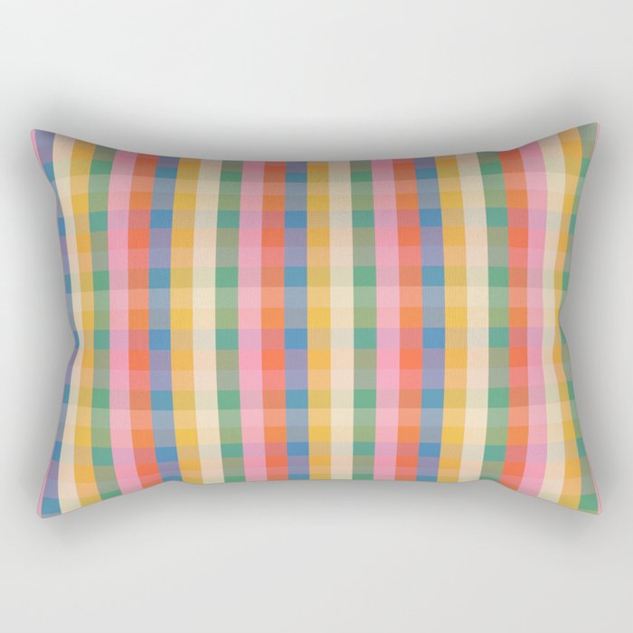 Colourful Rainbow Stripe Plaid Pattern Rectangular Pillow Gallery Image 1