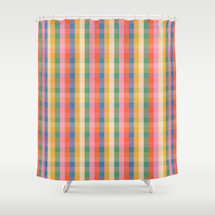 Colourful Rainbow Stripe Plaid Pattern Shower Curtain Gallery Image 1