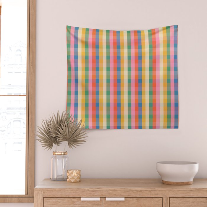 Colourful Rainbow Stripe Plaid Pattern Wall Tapestry Gallery Image 2