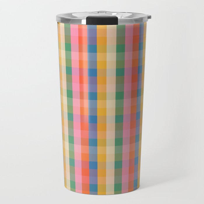 Colourful Rainbow Stripe Plaid Pattern Travel Mug Gallery Image 1
