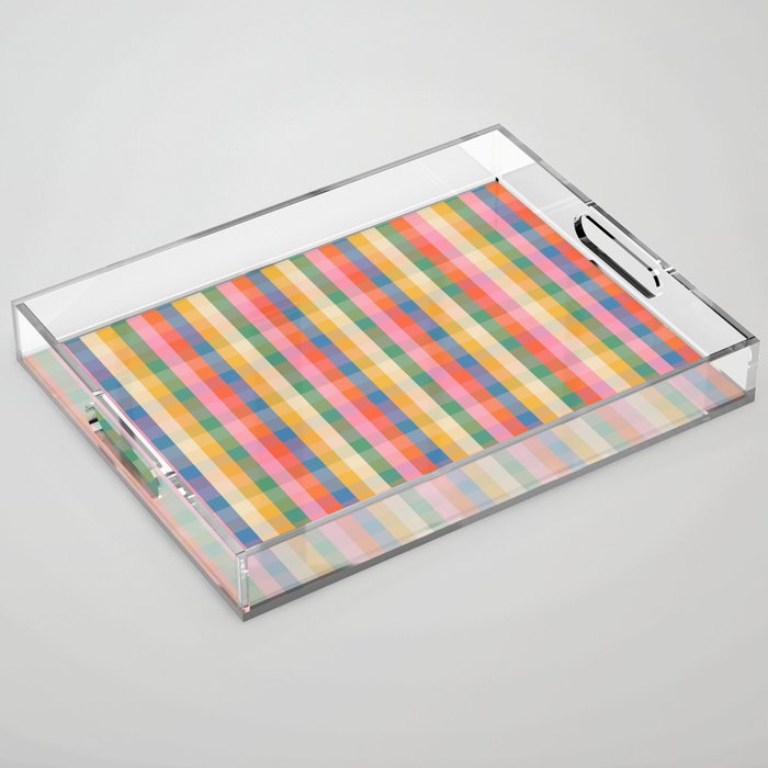 Colourful Rainbow Stripe Plaid Pattern Acrylic Tray Gallery Image 1