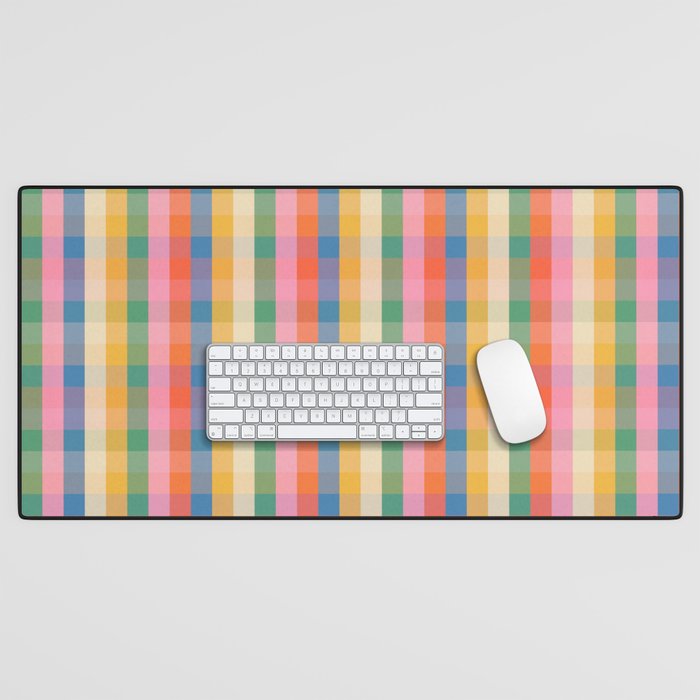 Colourful Rainbow Stripe Plaid Pattern Desk Mat Gallery Image 1