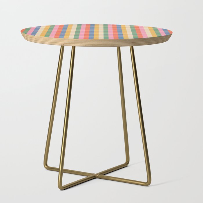 Colourful Rainbow Stripe Plaid Pattern Side Table Gallery Image 1