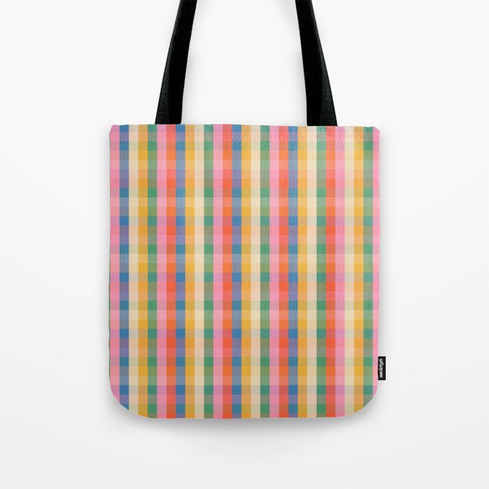 Colourful Rainbow Stripe Plaid Pattern Tote Bag Gallery Image 1