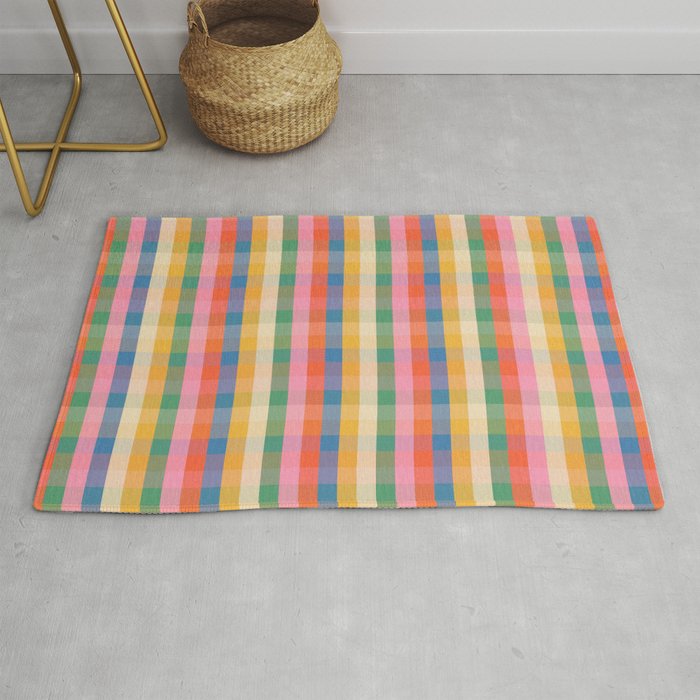Colourful Rainbow Stripe Plaid Pattern Rug Gallery Image 1