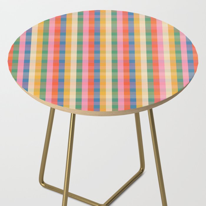 Colourful Rainbow Stripe Plaid Pattern Side Table Gallery Image 2