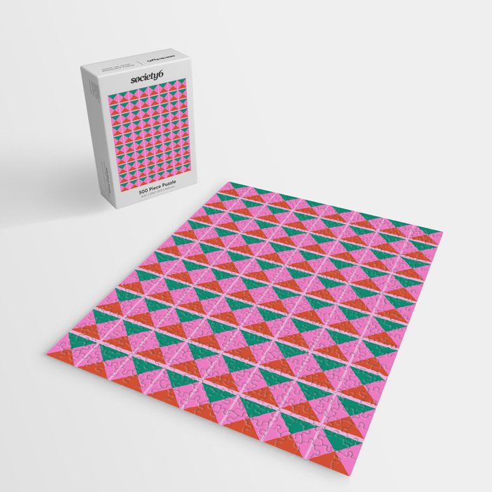 Retro Christmas Triangle Checkerboard Pattern Jigsaw Puzzle Gallery Image 2