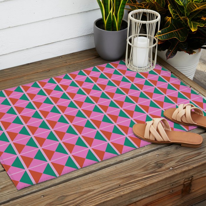Retro Christmas Triangle Checkerboard Pattern Outdoor Rug Gallery Image 2