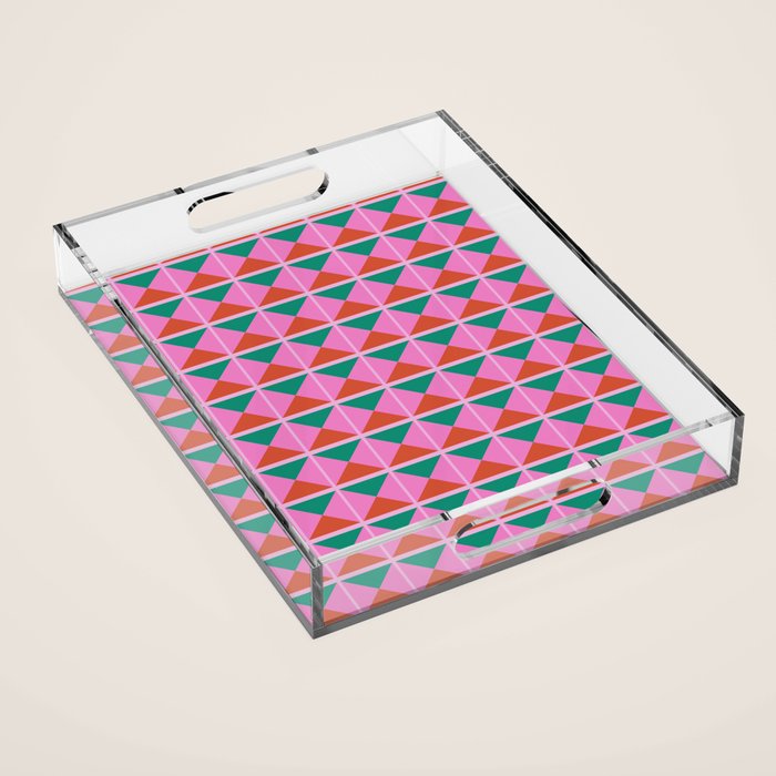 Retro Christmas Triangle Checkerboard Pattern Acrylic Tray Gallery Image 1