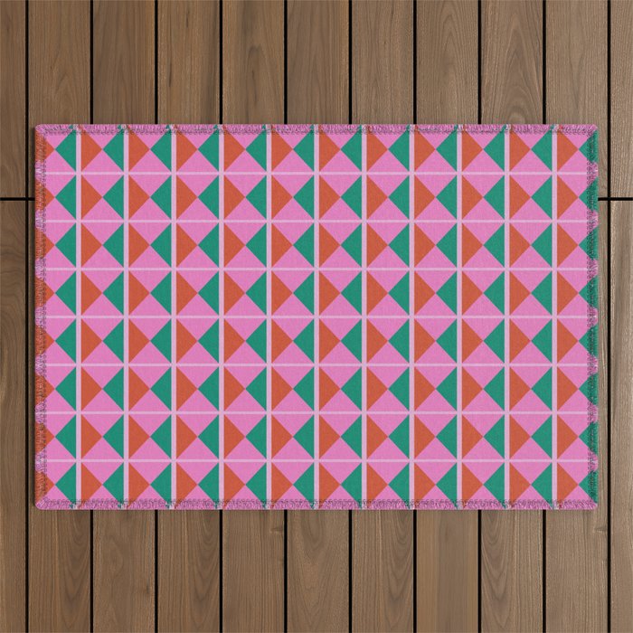 Retro Christmas Triangle Checkerboard Pattern Outdoor Rug Gallery Image 1