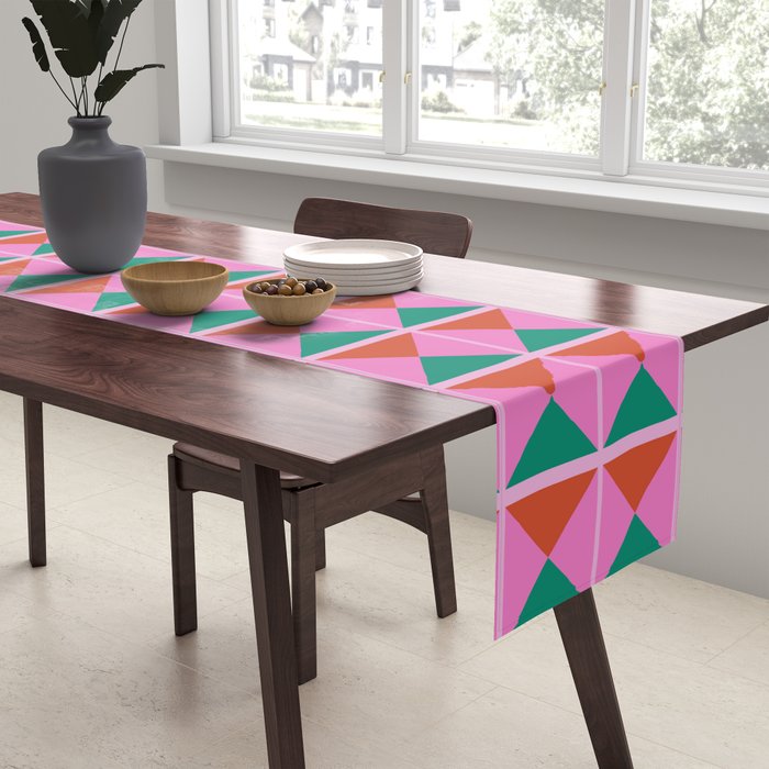 Retro Christmas Triangle Checkerboard Pattern Table Runner Gallery Image 2