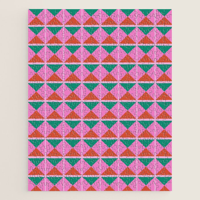 Retro Christmas Triangle Checkerboard Pattern Jigsaw Puzzle Gallery Image 1