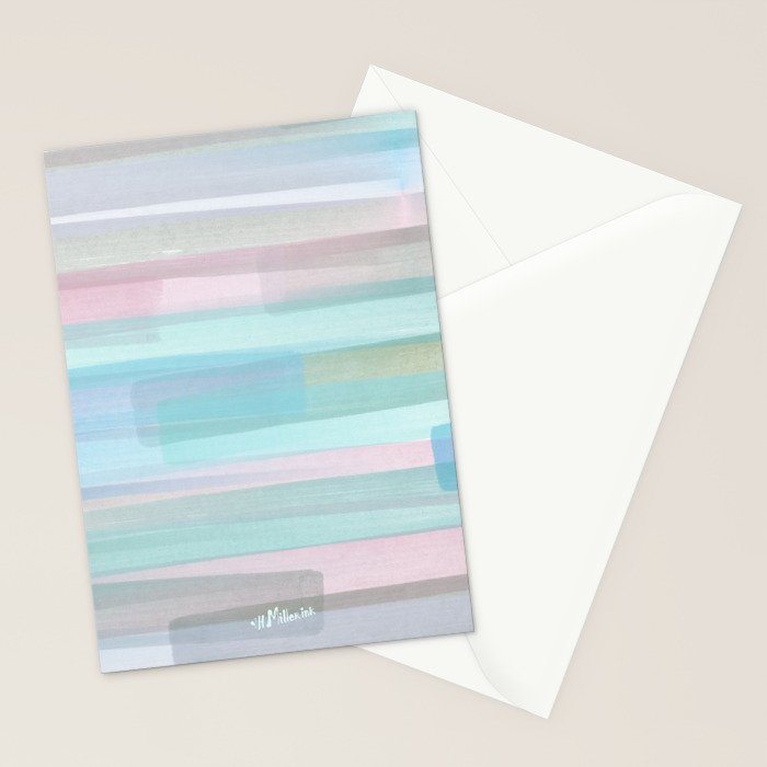 Abstract Watercolor Waves in Sky & Seafoam Stationery Card Gallery Image 2