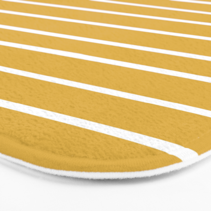 Colorful Stripes, Mustard Yellow and White, Abstract Art Bath Mat Gallery Image 3