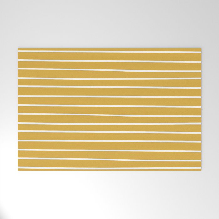 Colorful Stripes, Mustard Yellow and White, Abstract Art Welcome Mat Gallery Image 1