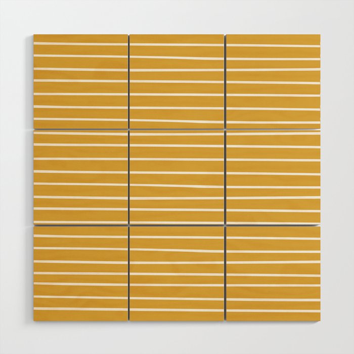 Colorful Stripes, Mustard Yellow and White, Abstract Art Wood Wall Art Gallery Image 1