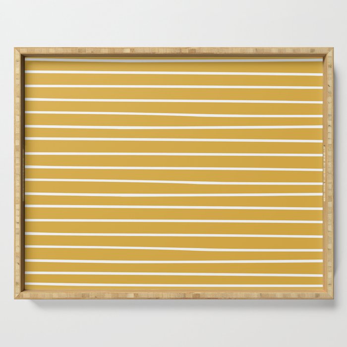 Colorful Stripes, Mustard Yellow and White, Abstract Art Serving Tray Gallery Image 1