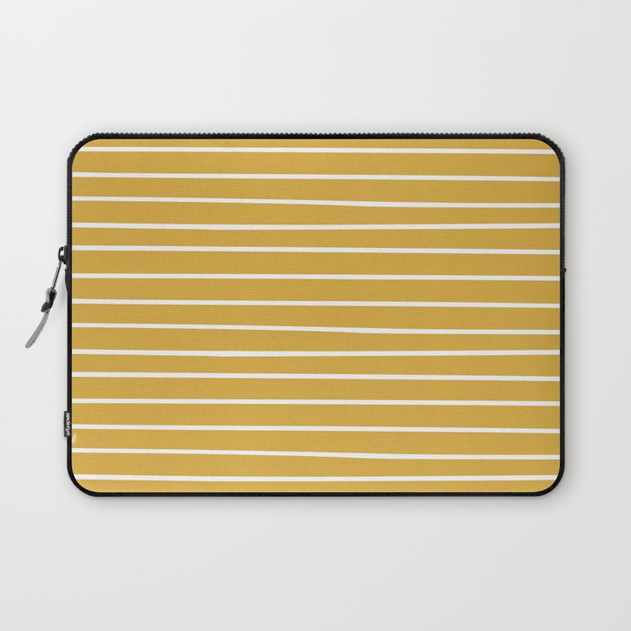 Colorful Stripes, Mustard Yellow and White, Abstract Art Laptop Sleeve Gallery Image 1