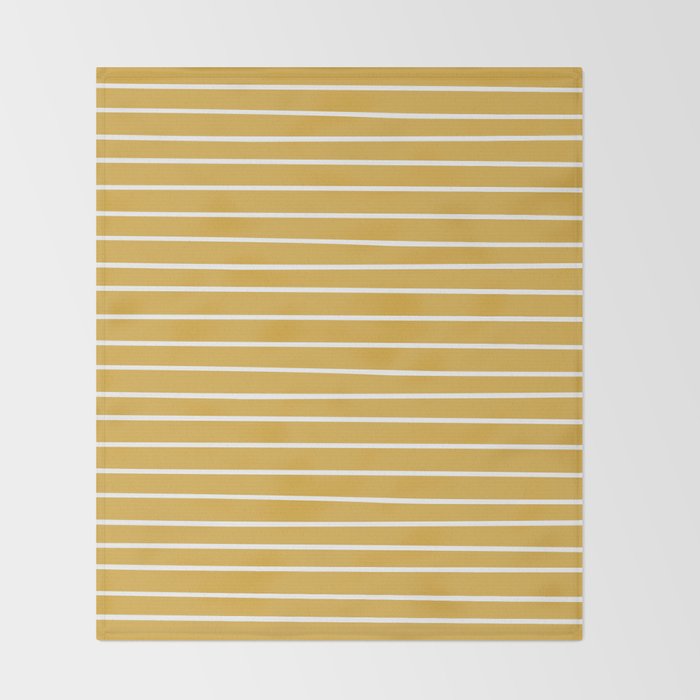 Colorful Stripes, Mustard Yellow and White, Abstract Art Throw Blanket Gallery Image 2