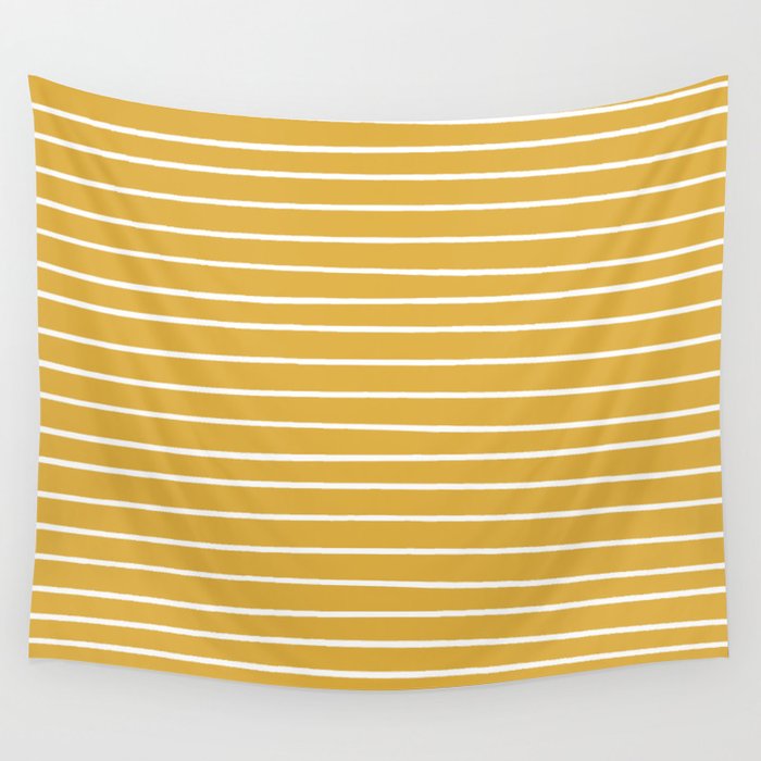 Colorful Stripes, Mustard Yellow and White, Abstract Art Wall Tapestry Gallery Image 4