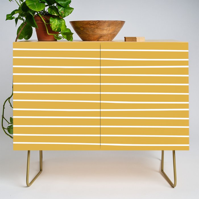 Colorful Stripes, Mustard Yellow and White, Abstract Art Credenza Gallery Image 1