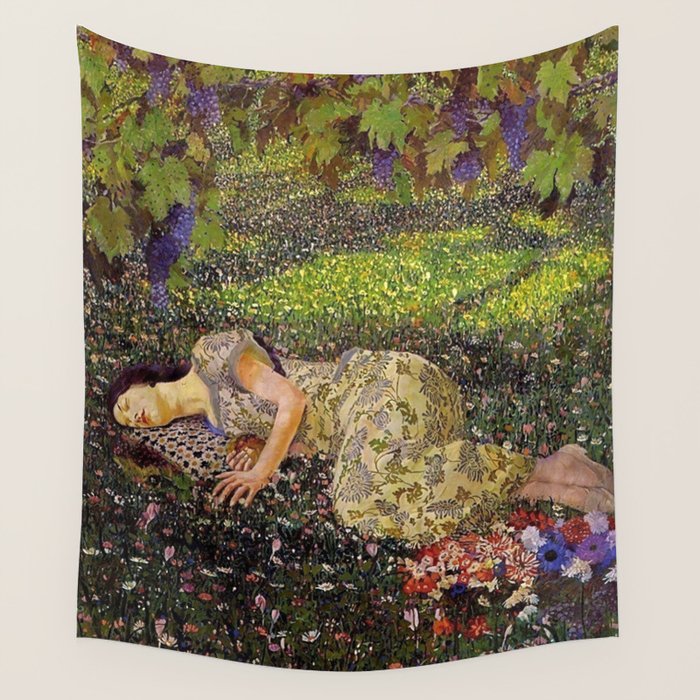 Felice Casorati âIl Sogno Del Melogranoâ (The Dream of the Pomegranate), 1912 Wall Tapestry Gallery Image 4