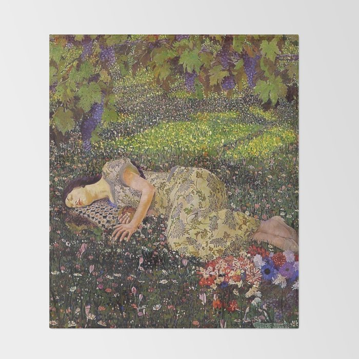 Felice Casorati âIl Sogno Del Melogranoâ (The Dream of the Pomegranate), 1912 Throw Blanket Gallery Image 2
