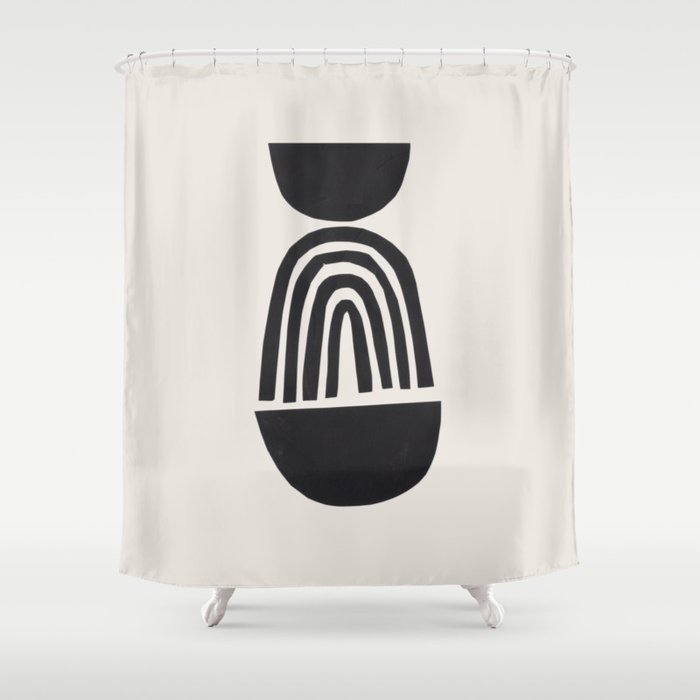 Black & White Minimalist Mid Century Paper collage Funky Black Ink Tribal Geometric by Ejaaz Haniff Shower Curtain Gallery Image 1