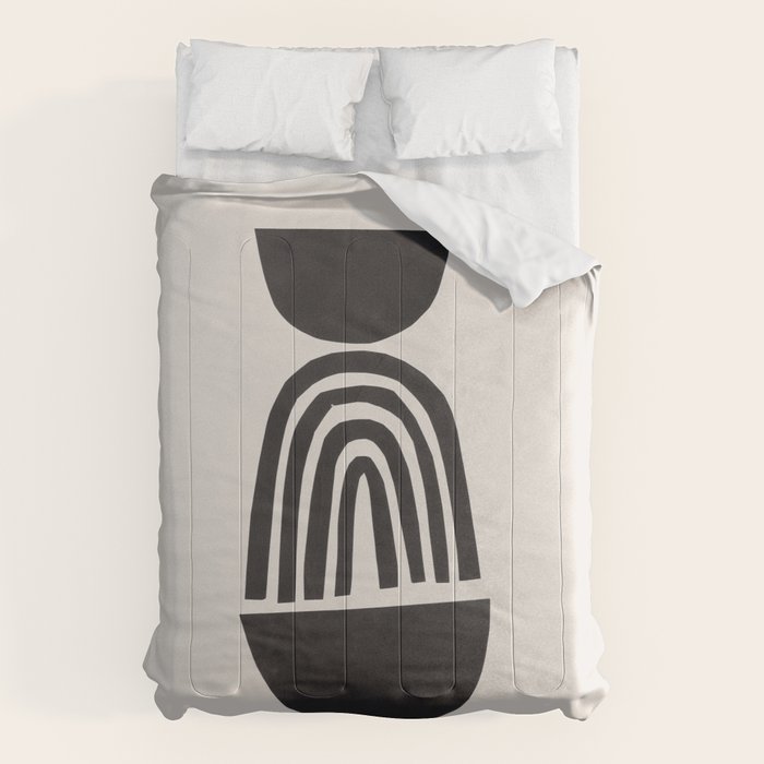 Black & White Minimalist Mid Century Paper collage Funky Black Ink Tribal Geometric by Ejaaz Haniff Comforter Gallery Image 1