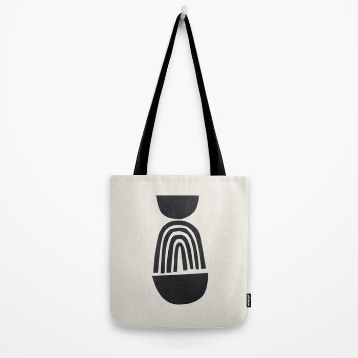 Black & White Minimalist Mid Century Paper collage Funky Black Ink Tribal Geometric by Ejaaz Haniff Tote Bag Gallery Image 2