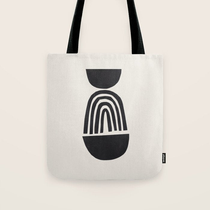 Black & White Minimalist Mid Century Paper collage Funky Black Ink Tribal Geometric by Ejaaz Haniff Tote Bag Gallery Image 1