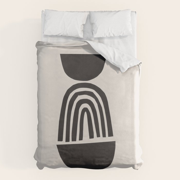 Black & White Minimalist Mid Century Paper collage Funky Black Ink Tribal Geometric by Ejaaz Haniff Duvet Cover Gallery Image 1