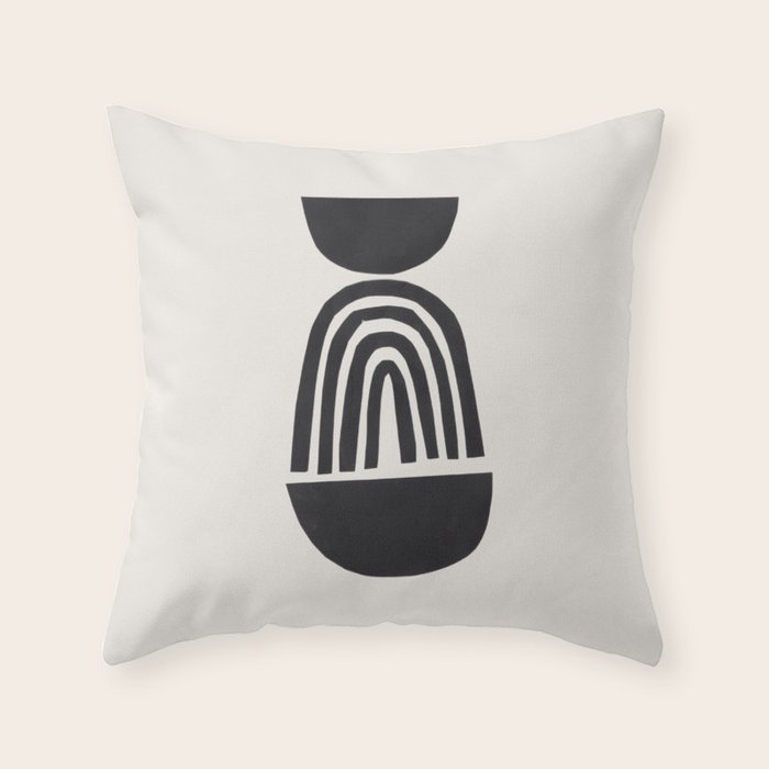 Black & White Minimalist Mid Century Paper collage Funky Black Ink Tribal Geometric by Ejaaz Haniff Throw Pillow Gallery Image 1